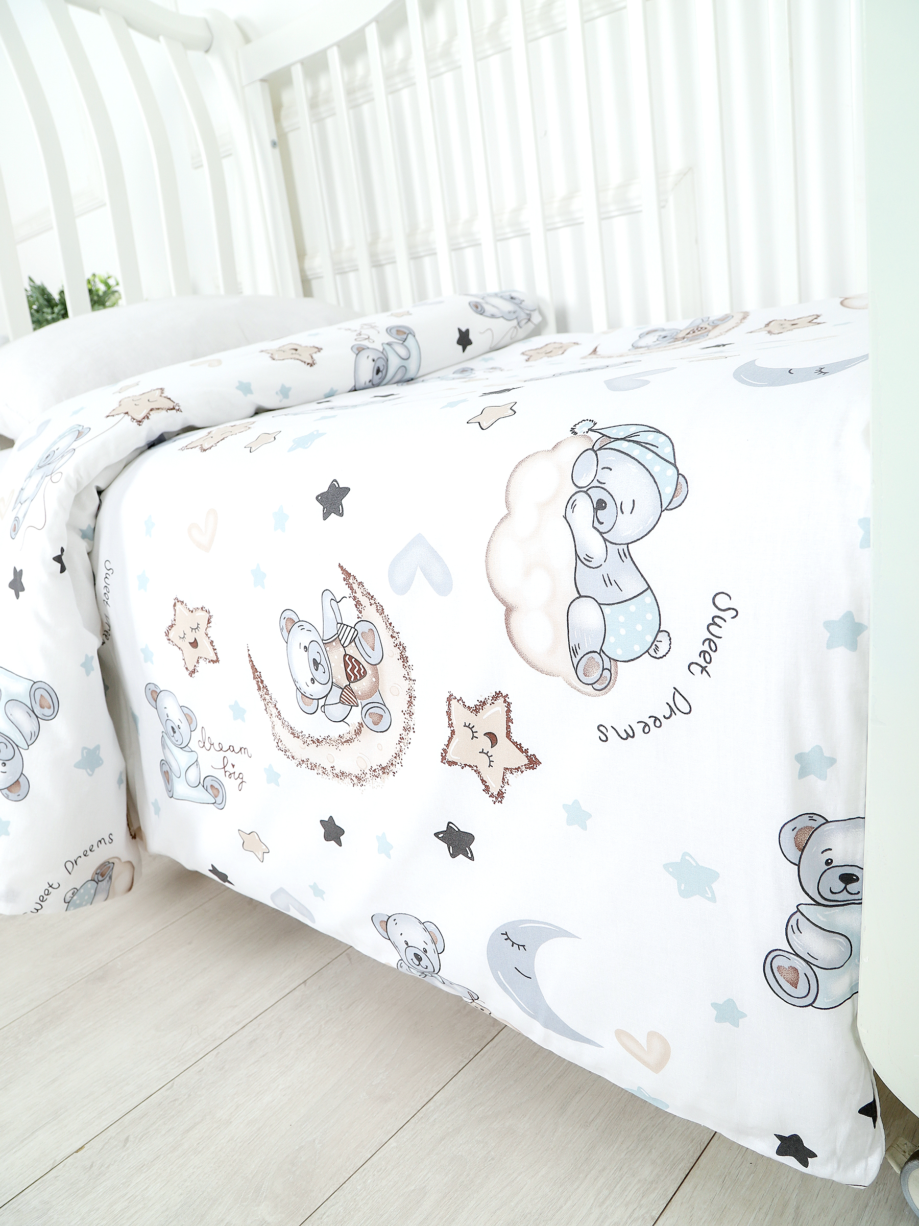 картинка Пододеяльник детский из поплина 110x140 Под/мишка на луне от магазина Одежда+