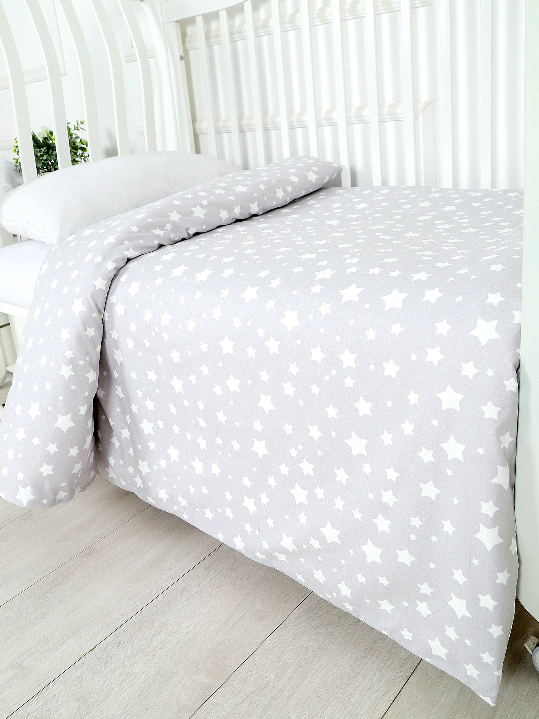 картинка Пододеяльник детский из поплина 110x140 Под/звездопад серый от магазина Одежда+