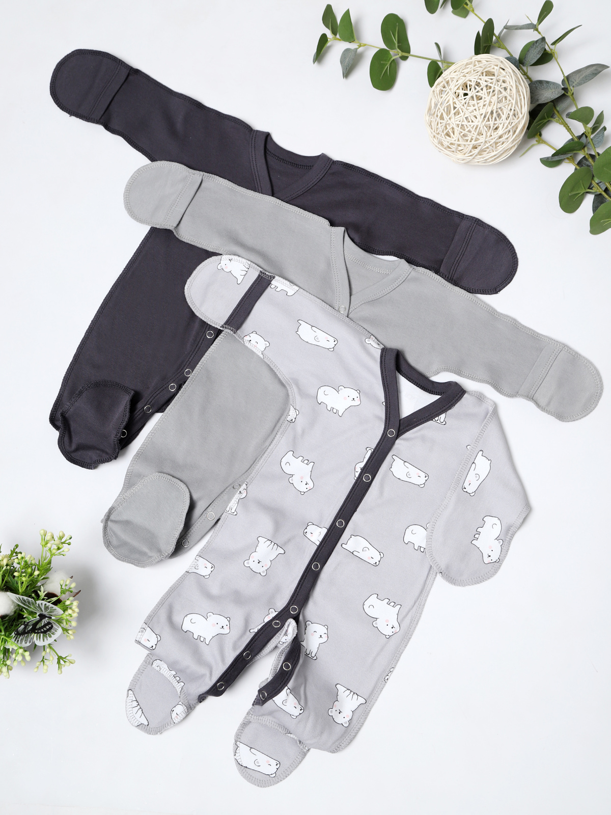 картинка Набор комбинезонов "МАЛЮТКА" 3 шт. КМБ-МЛ/медвежата серые от магазина Одежда+