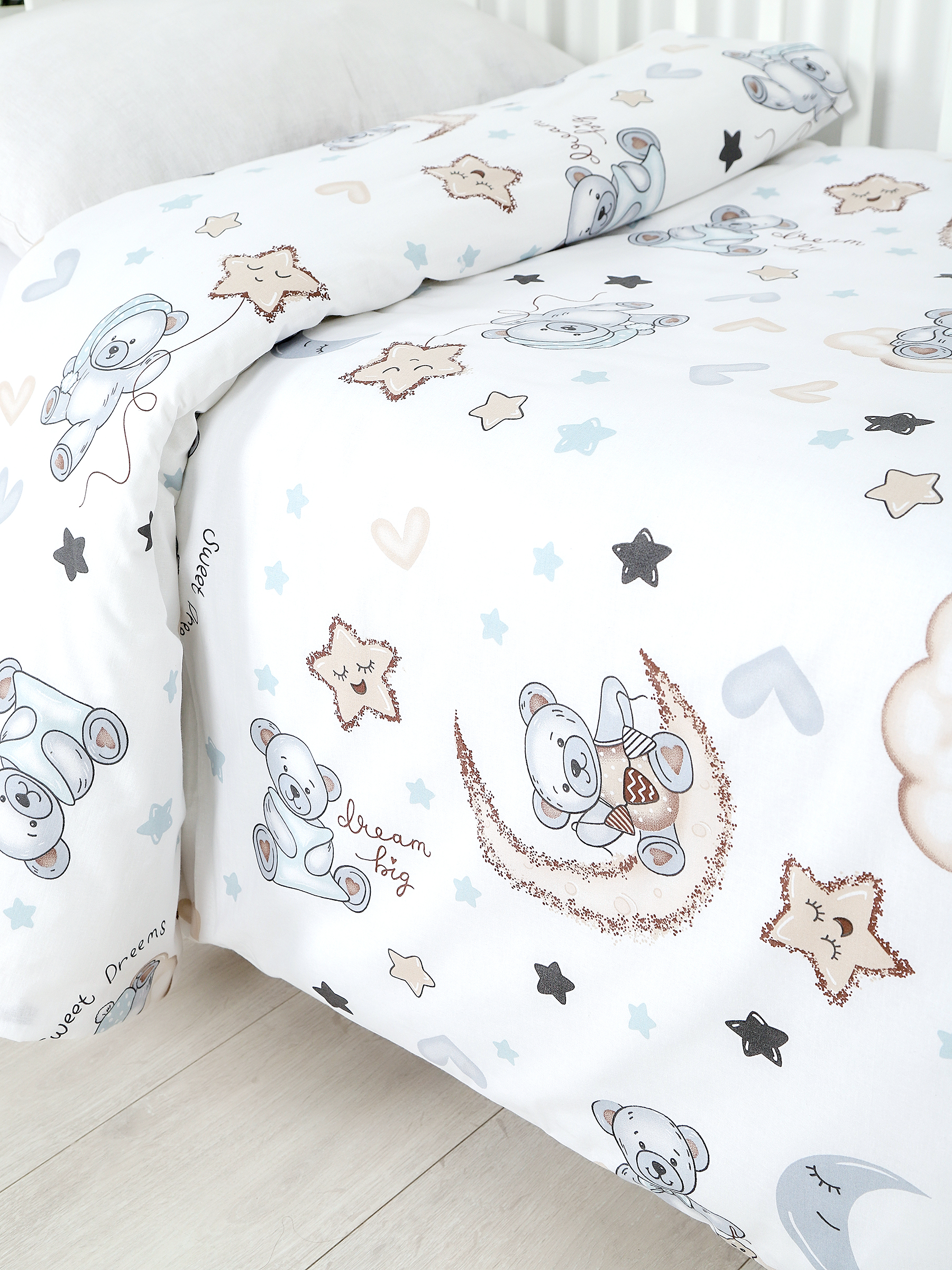 картинка Пододеяльник детский из поплина 110x140 Под/мишка на луне от магазина Одежда+