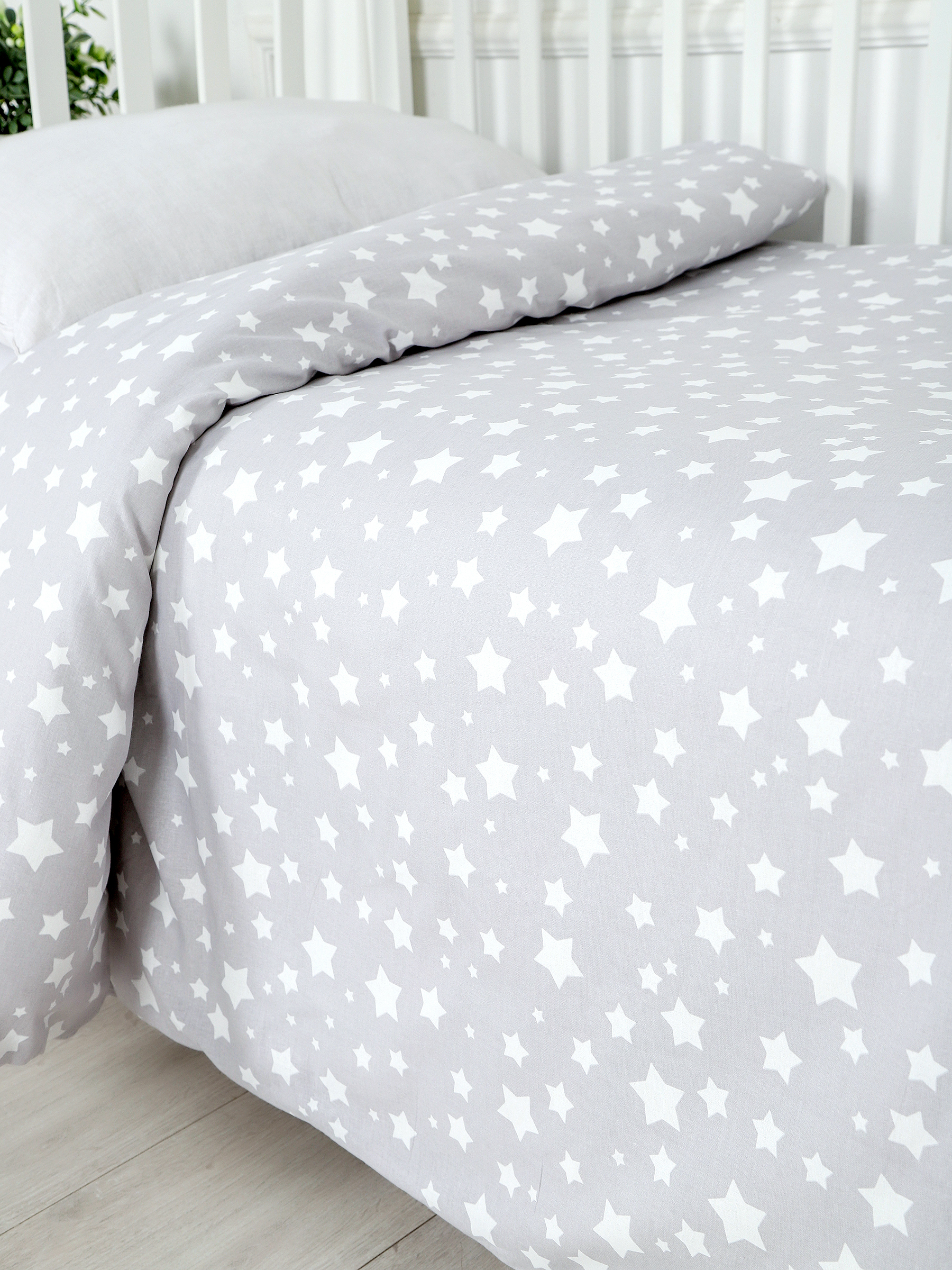 картинка Пододеяльник детский из поплина 110x140 Под/звездопад серый от магазина Одежда+