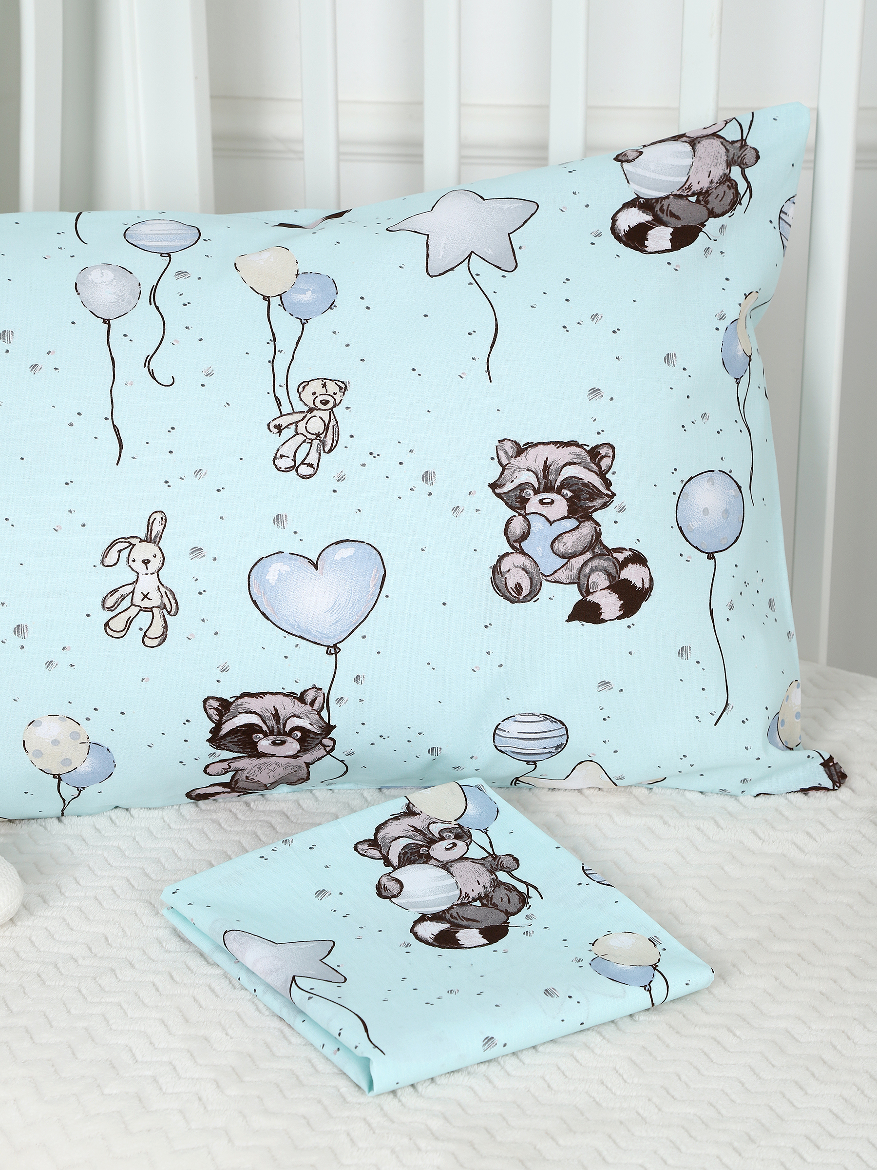 картинка Наволочки для малышей из поплина 40x60 НВП-2/енот-мята от магазина Одежда+