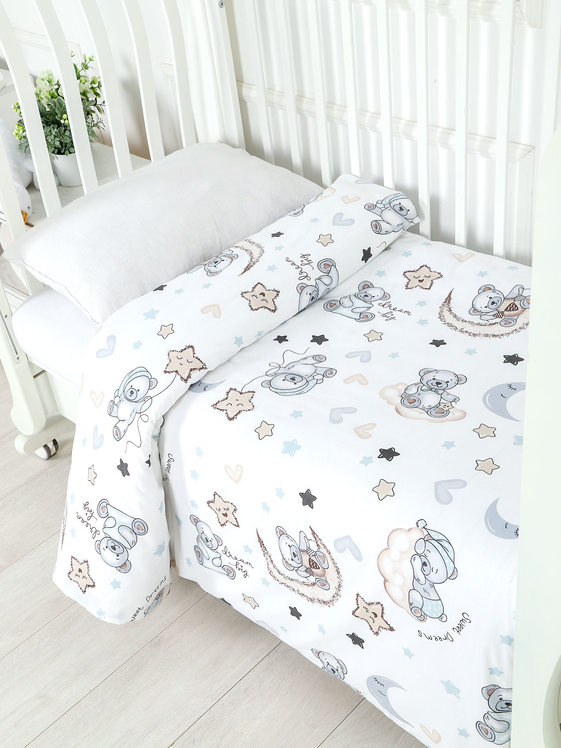 картинка Пододеяльник детский из поплина 110x140 Под/мишка на луне от магазина Одежда+