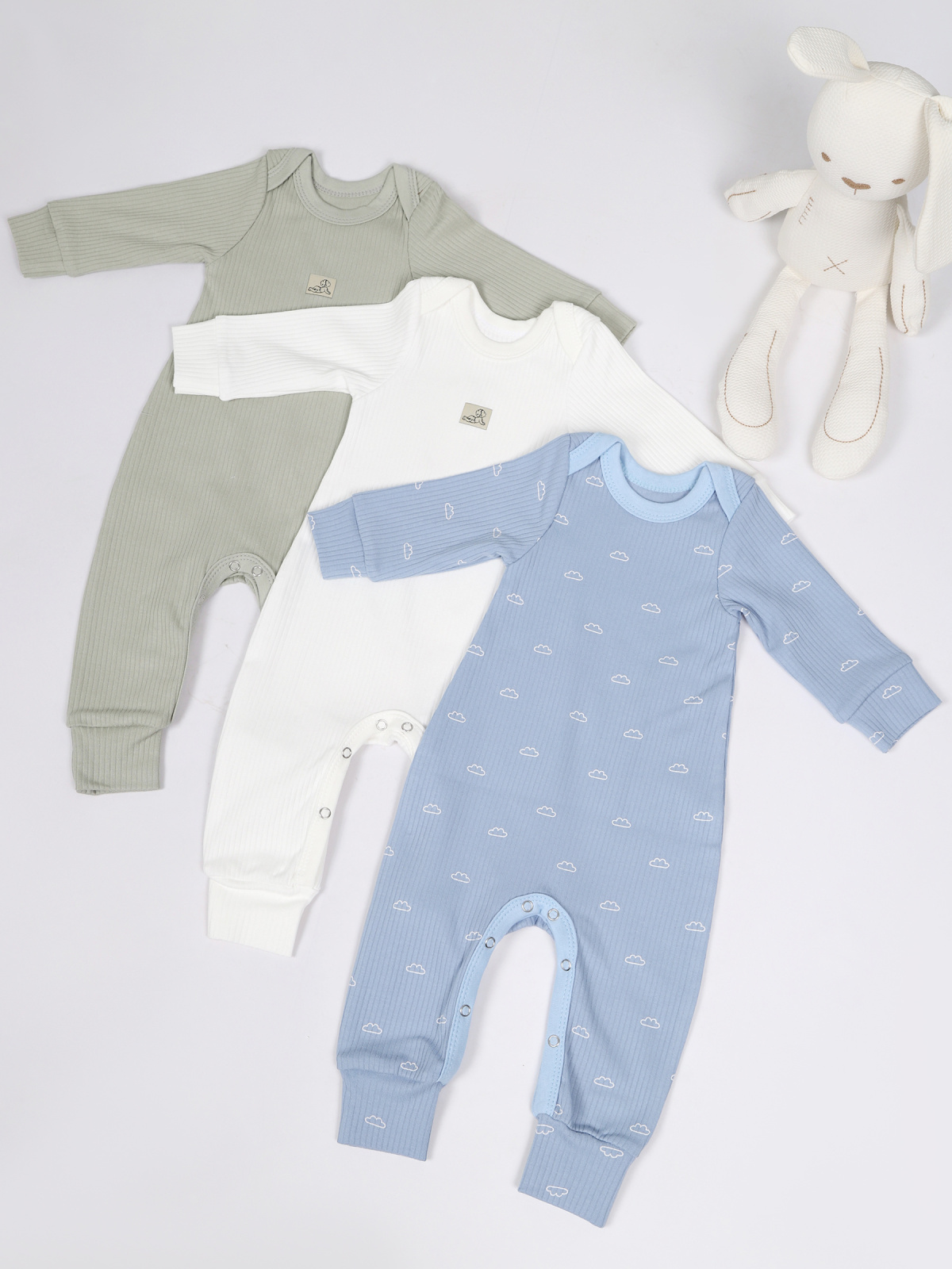 картинка Набор полукомбинезонов лодочка 3 шт. НБПК-ЛД/облачка от магазина Одежда+