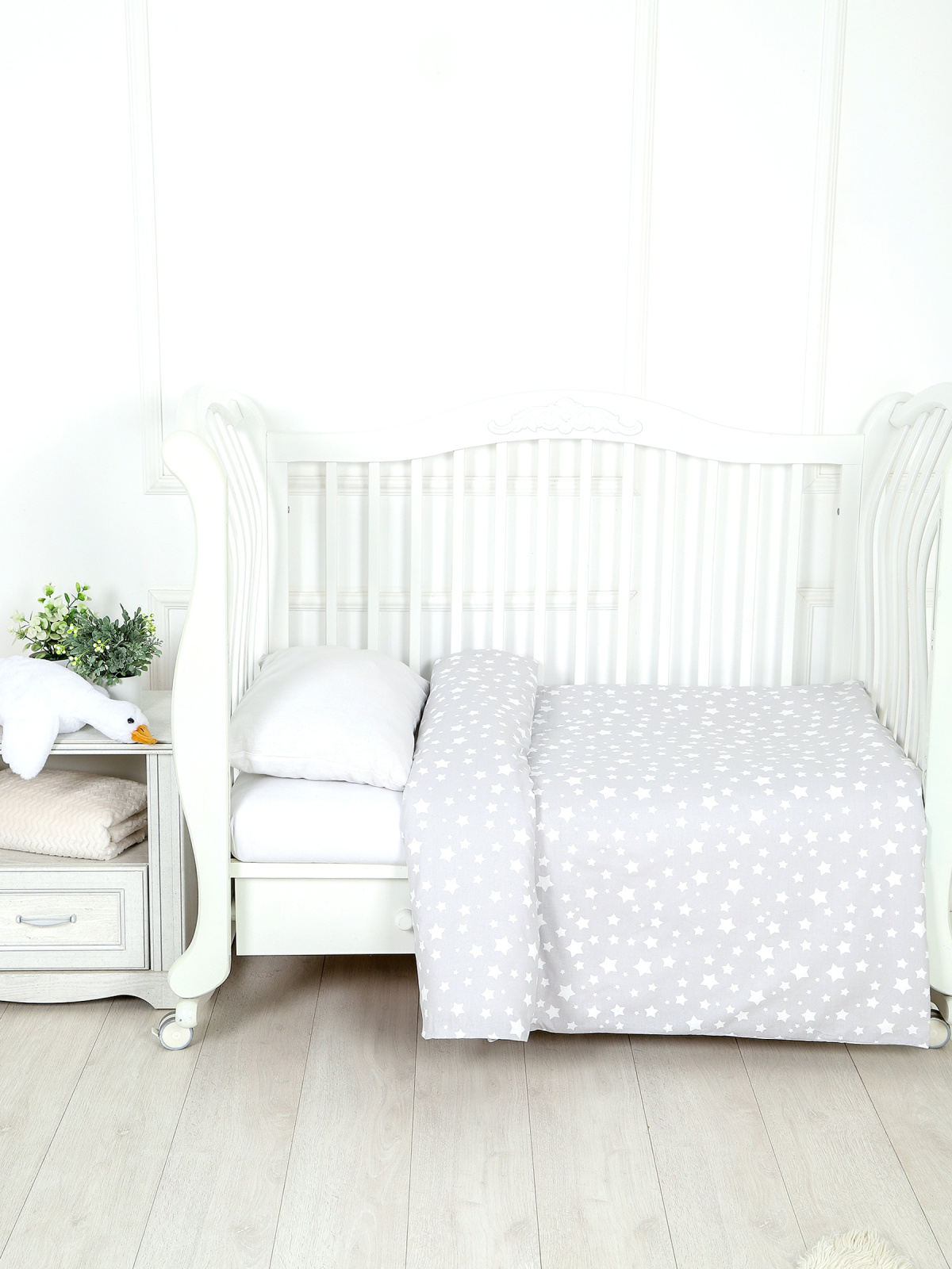 картинка Пододеяльник детский из поплина 110x140 Под/звездопад серый от магазина Одежда+