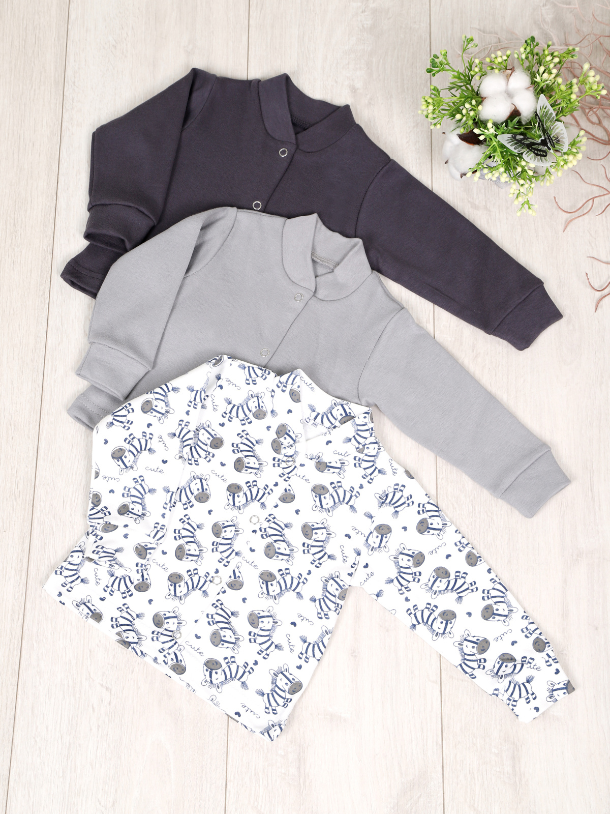 картинка Набор ясельных кофточек 3 шт (интерлок) НБ-КФЗ/зебрята от магазина Одежда+